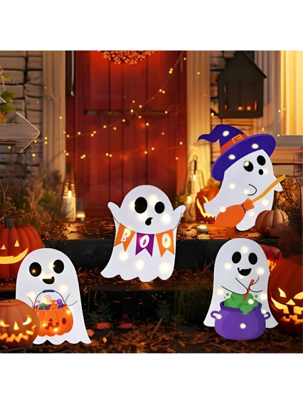 Lighted Cute Ghost Yard Signs, 4 Packs Halloween Decorations Outdoor Scary